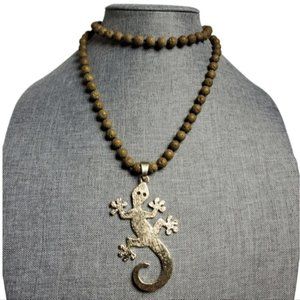 NECKLACE BOHEMIAN  KNOTTED MULTICOLORED STONE & CUT GLASS BEADS SILVER HEART